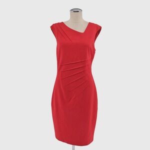 Vtg CACHE Dress Size‎ 10 Sheath Red Elegant Ruched Flattering Office Career Chic
